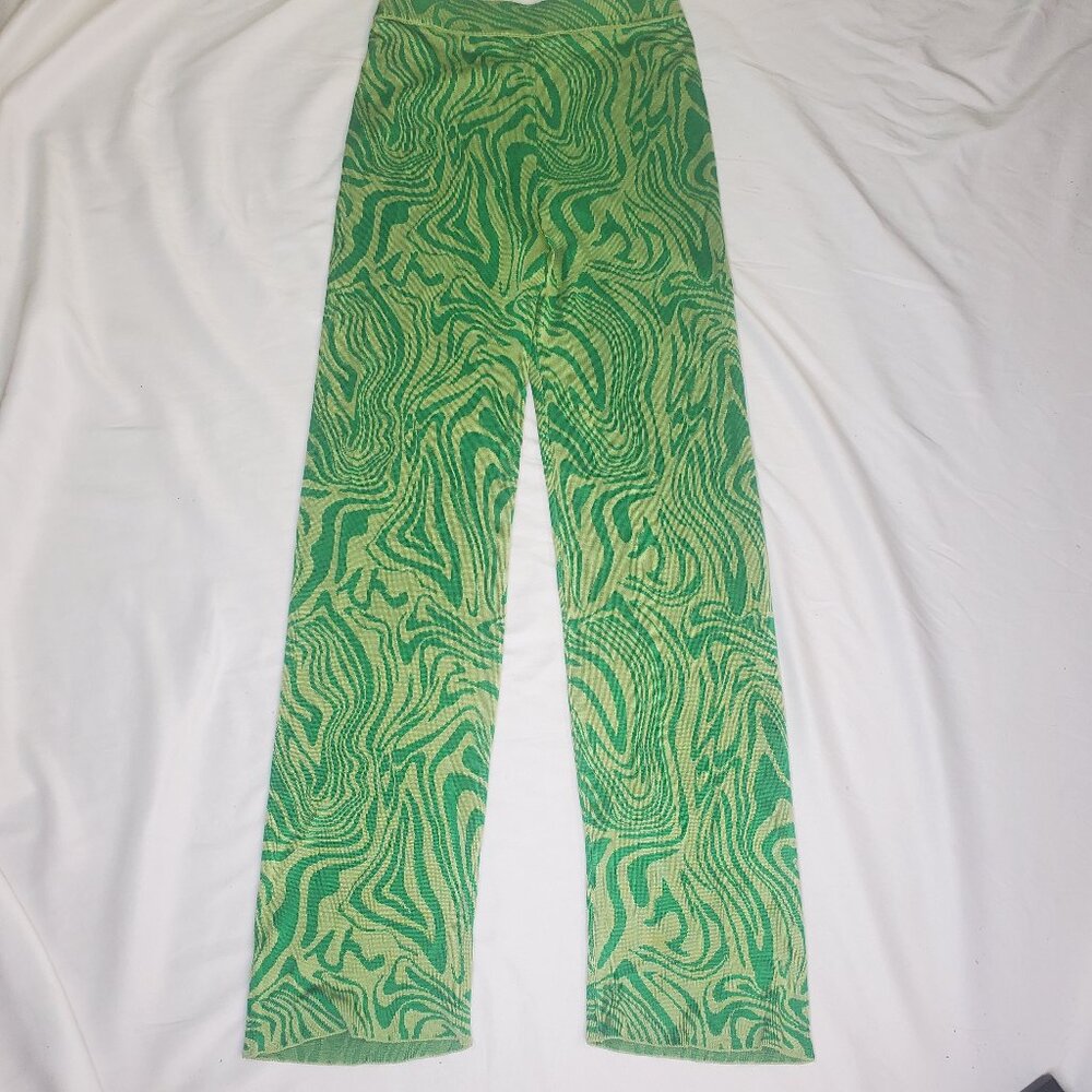 Paloma Wool Orinocco Knit Hi Rise Viscose Pants Green Geometric Pull On Size XS - Picture 10 of 13